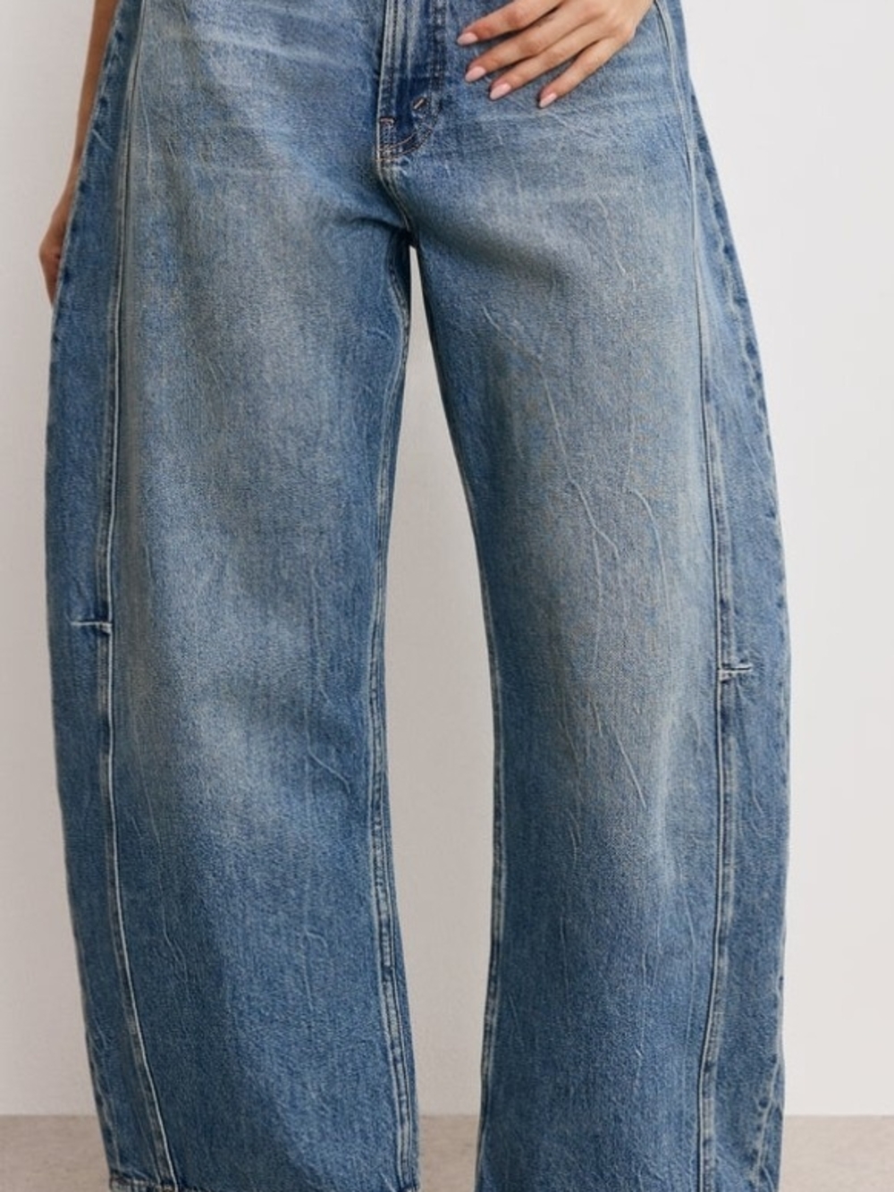 Good American Distressed Wide-Leg Jeans in Light Blue Wash